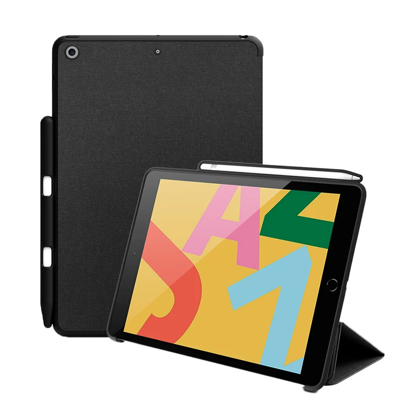 Black case Для iPad 10,2 Чехол iPad 7-го поколения с карандашом Держатель подставка чехол для iPad 10,2 дюймов A2200 A2198 Smart Auto/Sleep Funda - Цвет: Black case
