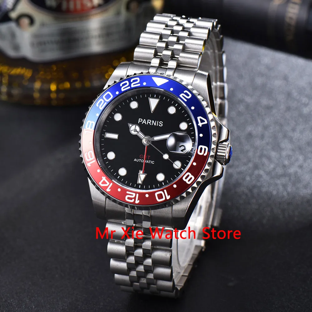 Мужские автоматические механические часы Parnis 40 мм GMT роскошные брендовые
