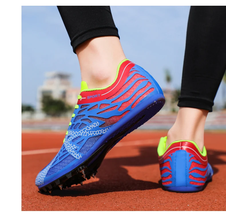 Men Women Boys Girls Track and Field Shoes Mesh Breathable Athletics Spike Shoes Black Blue Racing Sneakers Lightweight Trainers
