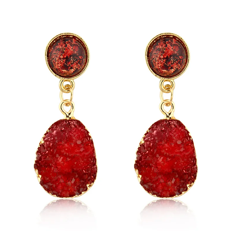 Bijoux Korean Vintage Red Druzy Resin Earrings Drop Earrings For Women Jewelry Statement Gifts For Women Accessories Brinco (2)