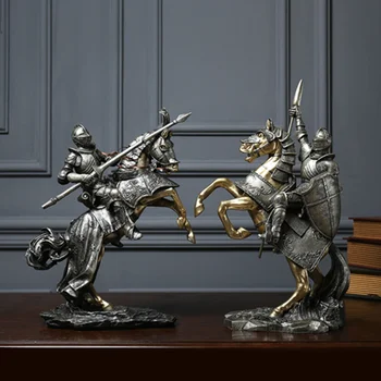 

NORDIC ARMOR HERO STATUE RIDING SAMURAI FIGURES SCULPTURE LUCKY OFFICE HOME DECOR LIGHT LUXURY BUSINESS GIFT A1474