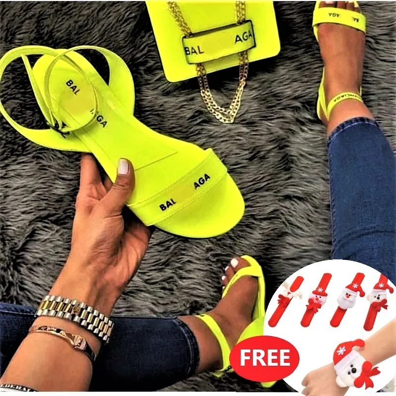 

Summer Women's Sandals Designer Brand Ladies Luxury BLxCG Slides Beach Flat Buckle Sandals Leather Harajuku Retro Big Size Slide