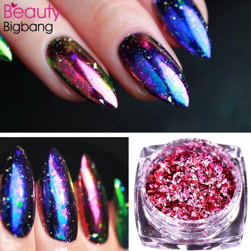 Billig BeautyBigBang 0,2g Chameleon Nail art Glitter Unregelmäßigen Flakies Pulver Korallen Farbe Pailletten Maniküre Dekorationen Nagel Paillette
