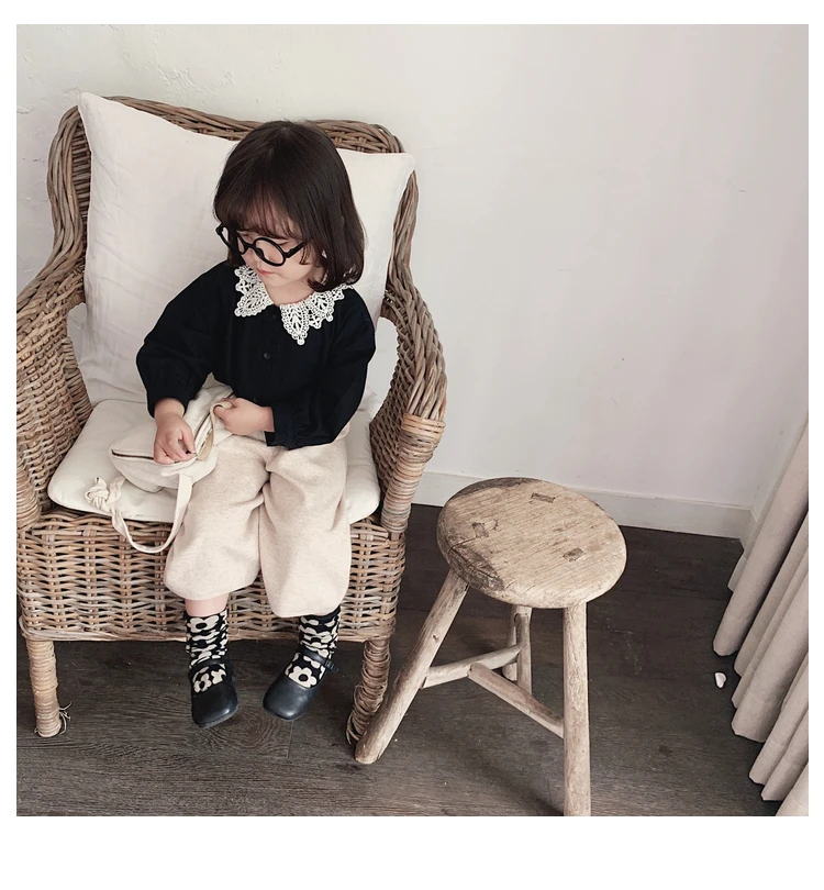 Girl Shirt Long Sleeve New Kids Spring and Autumn Pure Cotton Shirt Baby Lace Turn-collar Top Toddler Kids Blouses Clothing