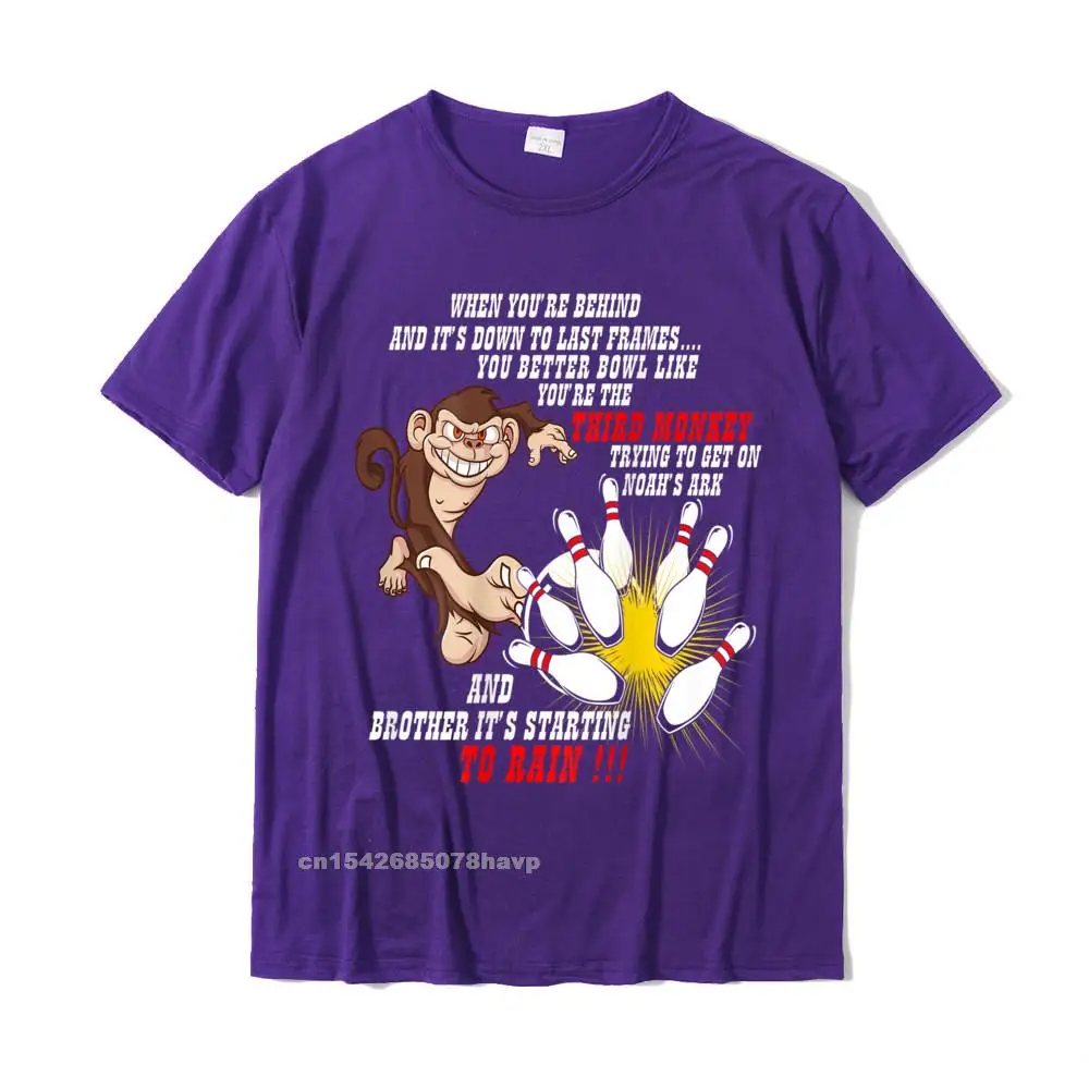 Round Collar Comics Pure Cotton Men's T Shirts Simple Style Short Sleeve T Shirt Hip Hop Funny Tee-Shirt Wholesale Bowl Like Youre The 3rd Monkey Short Sleeve Bowling Shirt__2477. purple