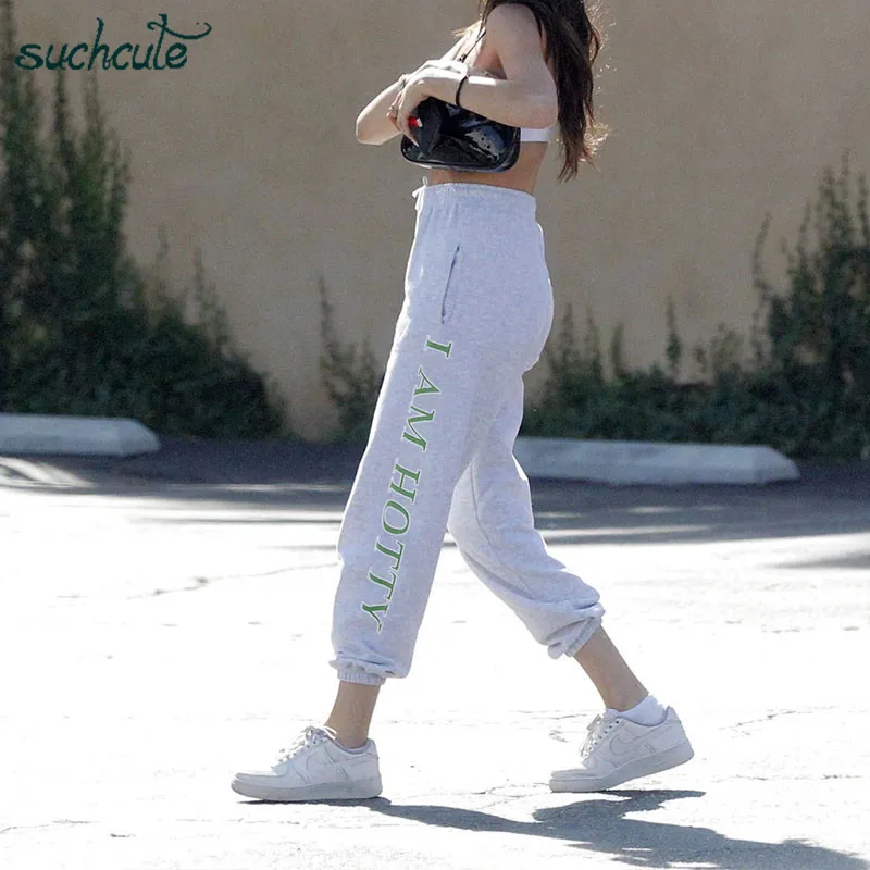 SUCHCUTE/женские штаны-шаровары с буквенным принтом в Корейском стиле; повседневные осенние брюки из хлопка; уличная одежда в стиле Харадзюку; женские джоггеры