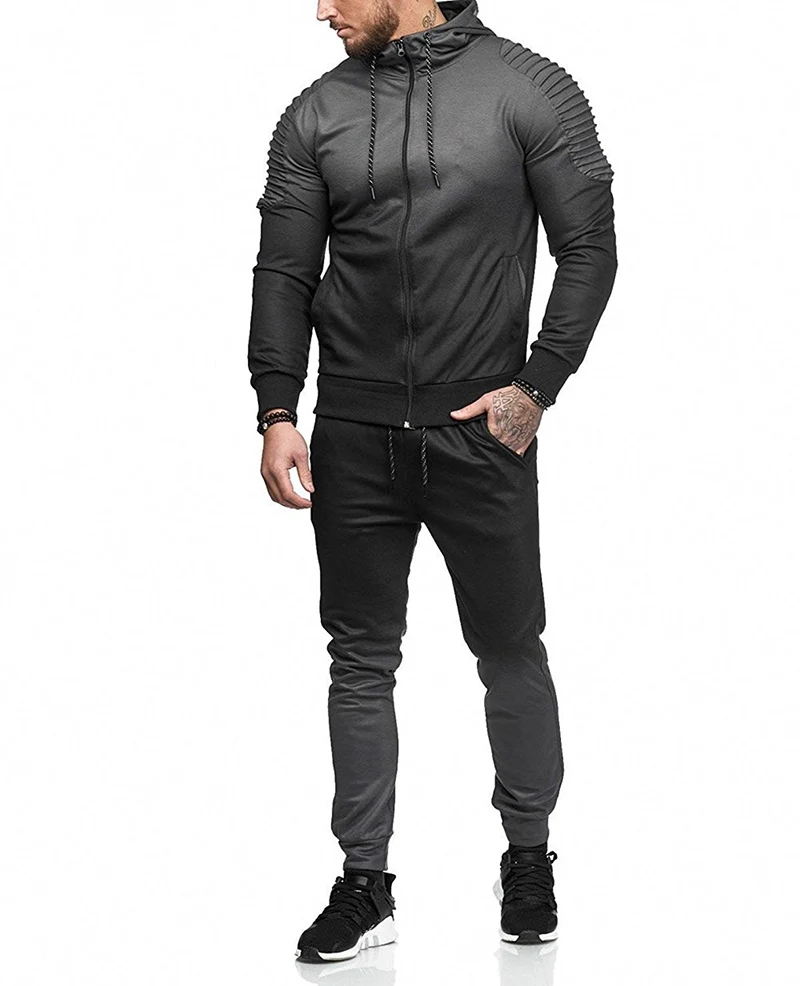 Black Толстовки+ брюки, комплекты из 2 предметов, Masculino, комплекты из двух предметов, Hombre, с капюшоном, мужской спортивный костюм, Лоскутная демисезонная уличная одежда MOOWNUC - Цвет: Black