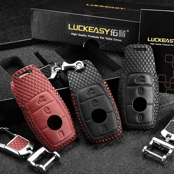 

Leather Car Key Fob Skin Protector Cover for Mercedes Benz 2016 2017 E Class e200l e300l Case Holder Remote key3