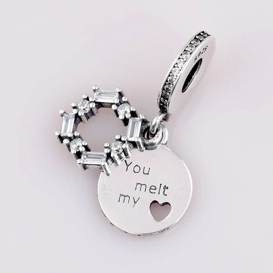 Ледяной браслет с надписью Love Heart You Melt My с подвеской из кристаллов, подходит для 925 пробы, серебряного шарма, браслета Pandora, ювелирные изделия Diy