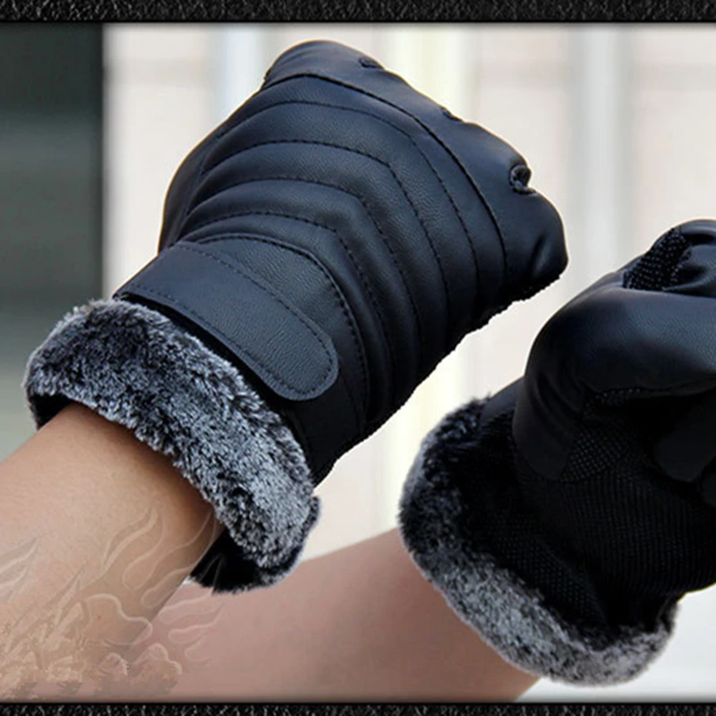 Autumn Winter Velvet Gloves Men Touch Screen Mittens Glove Male Thickening Hiking riding Outdoor Non-slip Leather Gloves cycling gloves,warm gloves,full finger gloves,leather gloves