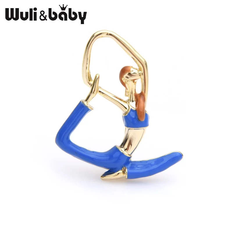 All Blue Wuli& baby, четыре цвета, эмаль, Йога, растягивающаяся брошь, булавки для женщин, подарок, драгоценный камень, Спортивные фанаты, ювелирные аксессуары - Окраска металла: All Blue