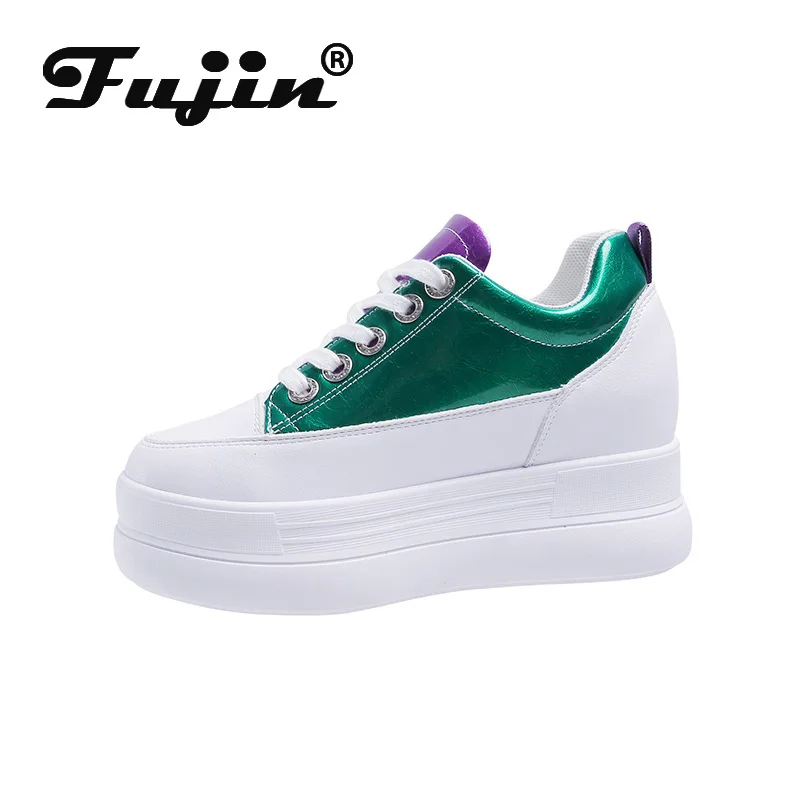 

Fujin Women Platform Shoes Casual Shoes Flat Platform Flatform Lace Up Leather Pu Spring Autumn Glitter Sneakers
