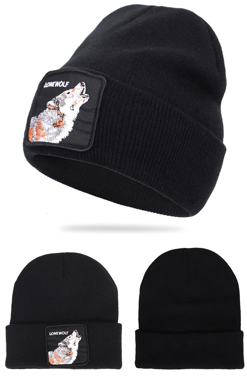 VEGETA зимние шапочки для мужчин с героями мультфильмов вышивка зимняя теплая вязаная шапка женская шапка унисекс Волк хип хоп шляпа