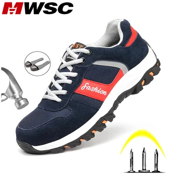 

MWSC Men Safety Work Shoes Boots Cow Leather Work Boots For Men Steel Toe Cap Anti-smashing Indestructible Safety Shoes Sneakers