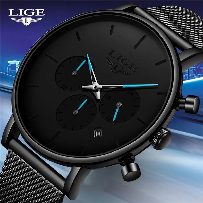 Reloje LIGE Mesh steel мужские s часы модный топ бренд класса люкс спортивные ультра-тонкие кварцевые часы мужские повседневные водонепроницаемые часы с датой