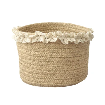 

16x12cm Natural jute storage basket Hand-woven desktop storage case key cosmetics lace storage box