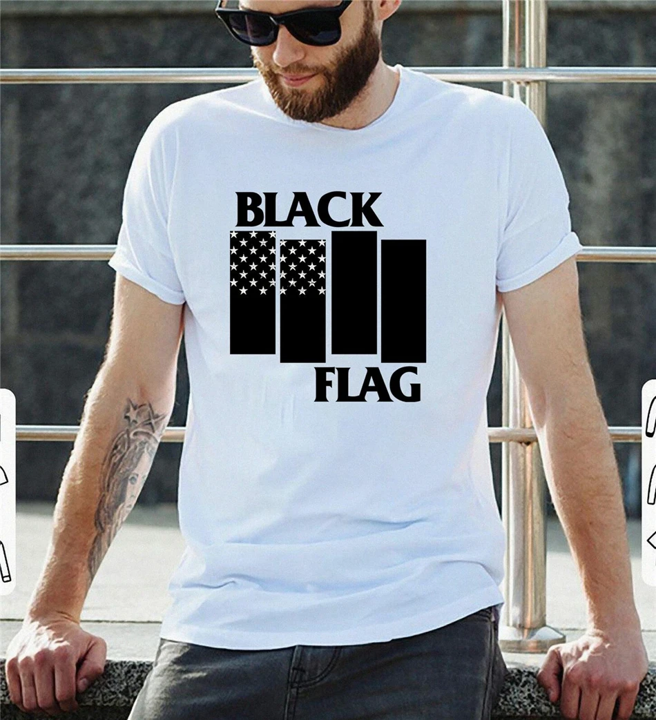 Black Flag T-Shirt American Hard Heavy Metal Punk Rock Band Logo Tee Men Breathable Tops Shirt | Мужская одежда