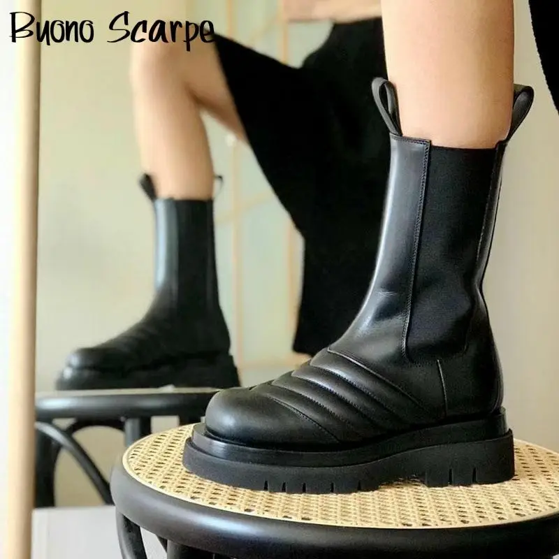 

Winter Genuine Leather Chelsea Boots Women Platform Boots Luxury Brand Designer Ladies Botas Mujer Matin Boots Short Booties