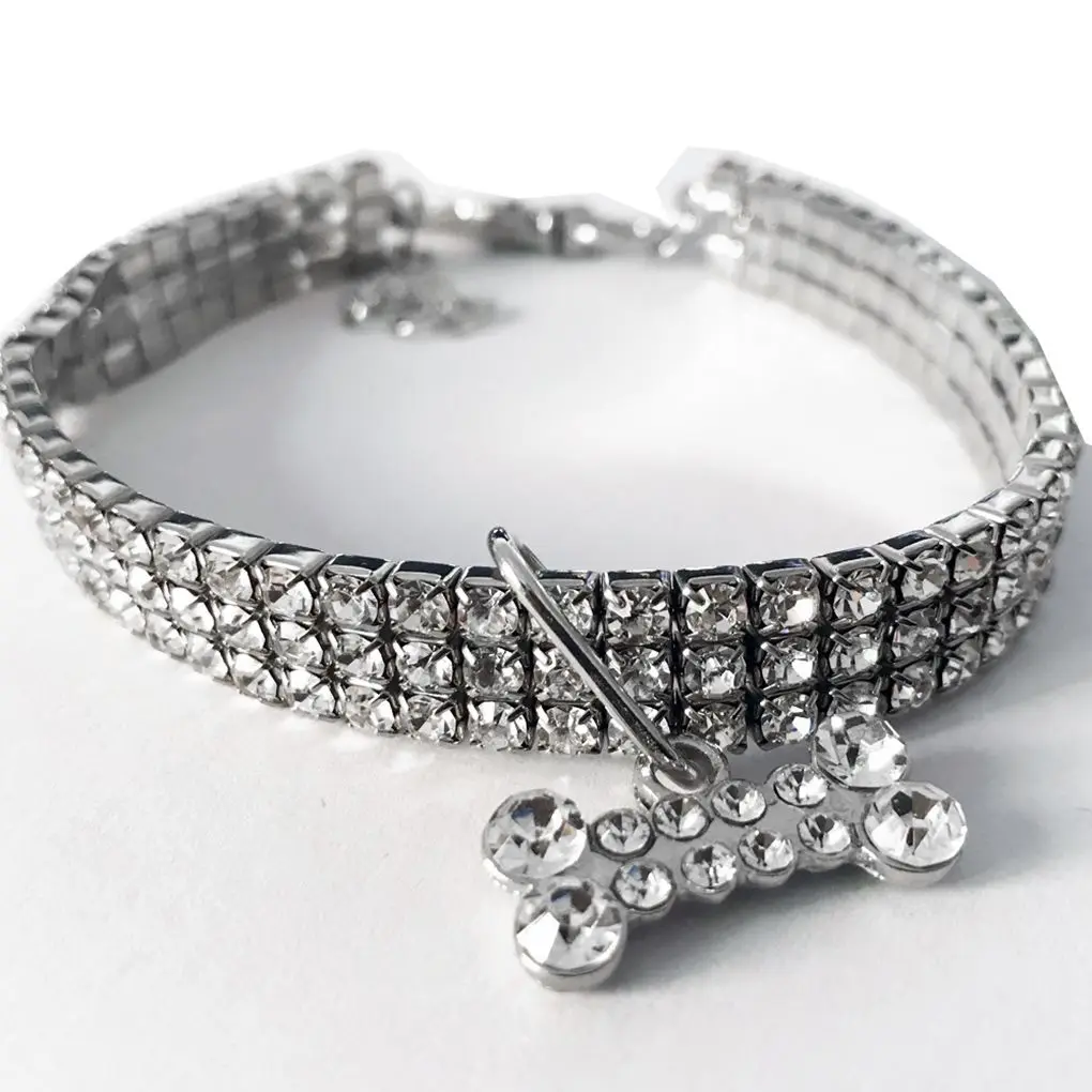 Маленький питомец Bling Кристалл растягивающееся ожерелье в форме кости кулон Эластичные аксессуары для ошейника Питомца Подарок