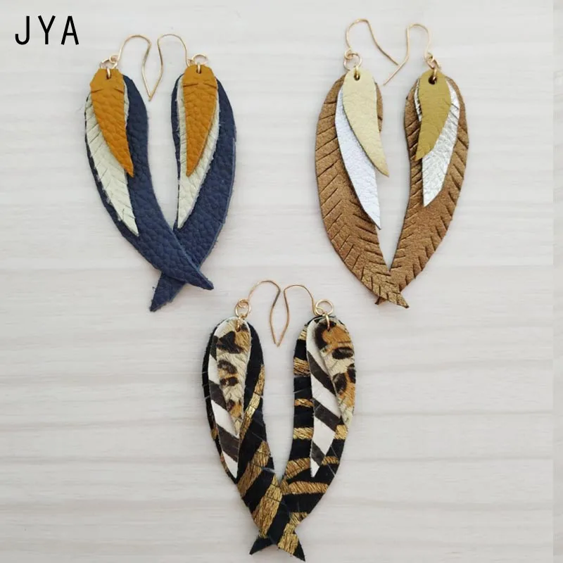 JYA Angel Wing, настоящие кожаные серьги для женщин, Висячие Подвески, массивные серьги, модные ювелирные изделия, новые трендовые осенне-зимние