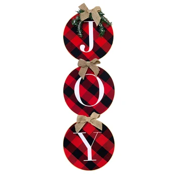 

Christmas Decorations Joy Sign Check Wreath for Front Door Rustic Burlap Holiday Decor for Household Window Wall Indoor Outdoor