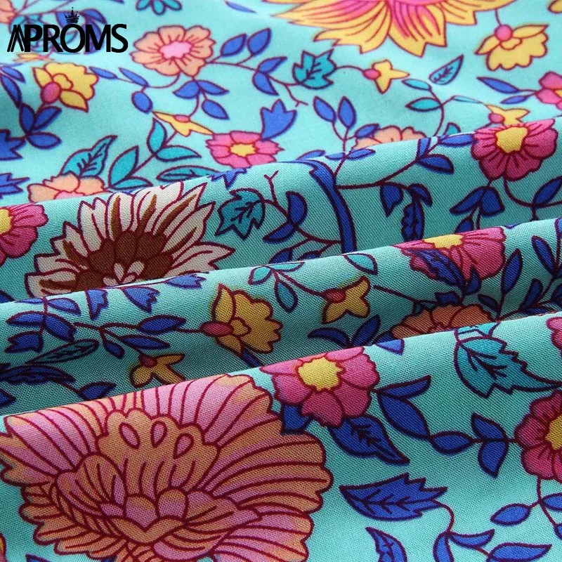 Aproms богемное женское мини-платье с цветочным принтом, элегантное платье с рюшами и v-образным вырезом, женское летнее пляжное платье
