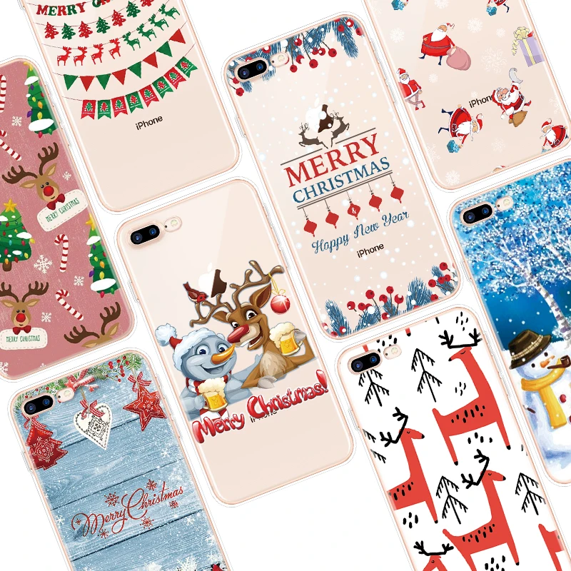 

Happy New Year Case For iPhone XR XS Max X 11 Pro Max 5 5S Cartoon Deer Case For iphone 8Plus Soft TPU For iPhone 7 8 6 6S Plus