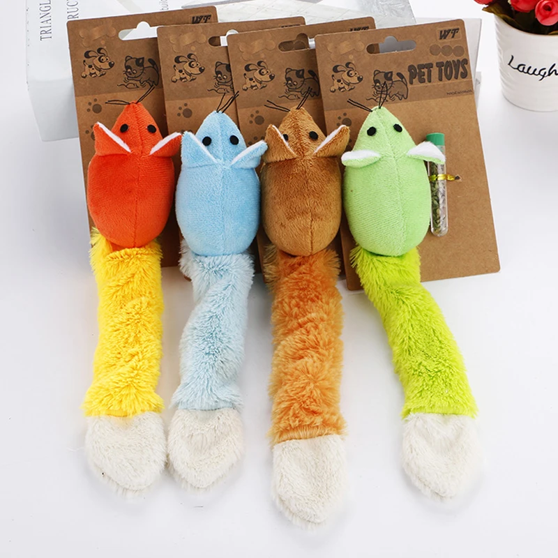 Cat-toys Cat interactive toys Mouse shaped toy Catnip toy  Macaron color Long tail rat shape Pretty cute cat toy 4 colors