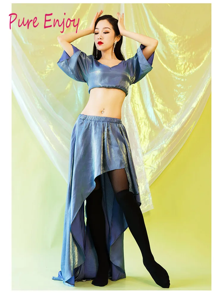 Осенняя одежда для танцев живота танцевальный костюм топ+ длинная юбка 2 шт. Танцевальное платье элегантный костюм листьев лотоса юбка