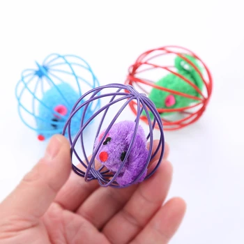 

6.5cm Pet Toy Artificial Feather Mouse Mice Ball Cage Kitten Cat Playing Kitten Playing Training Funny Chewing Toys