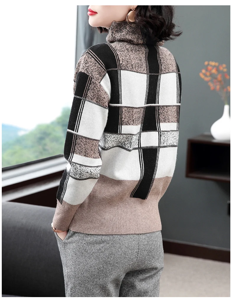 Thick Sweater Women's Long Sleeve High Neck Pullover Casual Loose Plaid Knit Sweater Female Winter Flowers White Tops Lady Tunic Thick Sweater Women's Long Sleeve High Neck Pullover Casual Loose Plaid Knit Sweater Female Winter Flowers White Tops Lady Tunic