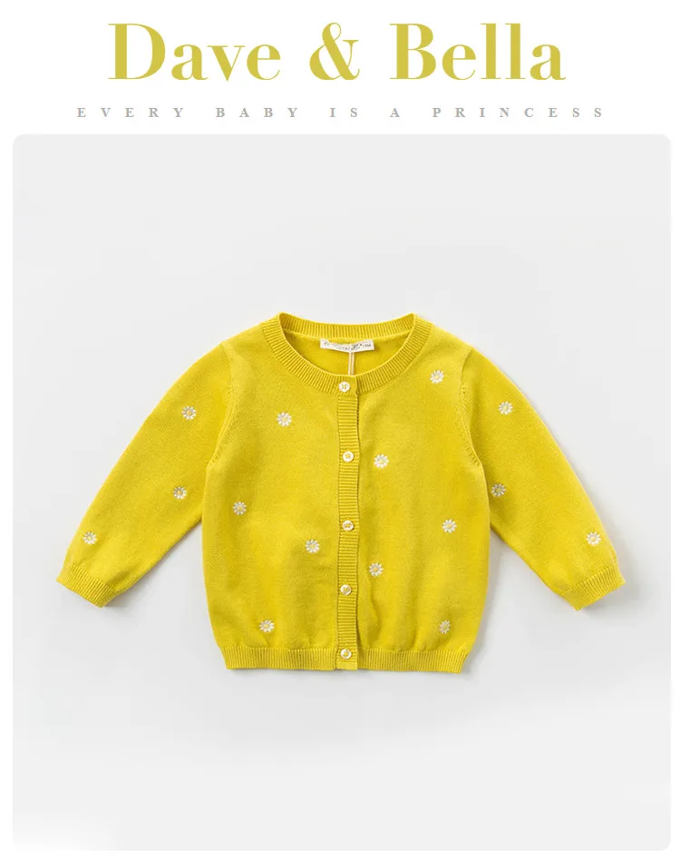 DBZ13690 dave bella/Весенний Модный кардиган с цветочной вышивкой для маленьких девочек; пальто для малышей; милый вязаный свитер для детей