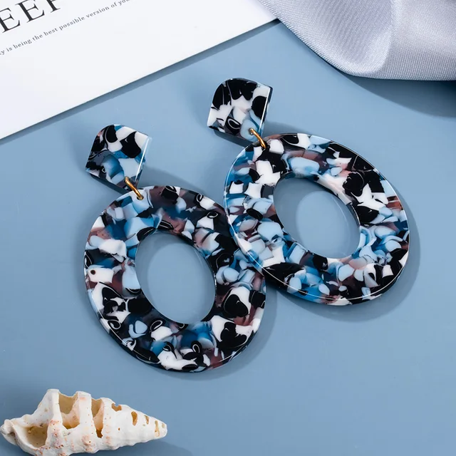 BLINLA 2021 New Korean Blue Geometric Acrylic Earrings for Women Fashion Bohemian Round Drop Earrings Party Brincos Jewelry Giuy Type 138