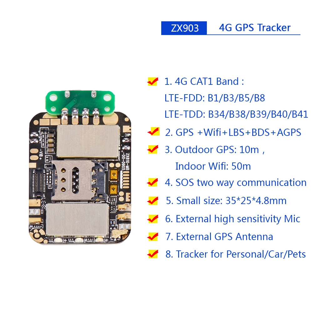 Latest ZX903 4G GPS Tracker Module PCBA Board LTE CAT1 FDD TDD Tracking Chip Europe Asia Version for Person Pets Vehicle | Автомобили и