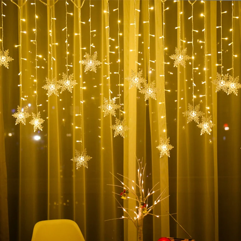 2020 New Christmas Decoration Curtain Snowflake LED String Lights Flashing Lights Curtain Light Waterproof Outdoor Party Lights
