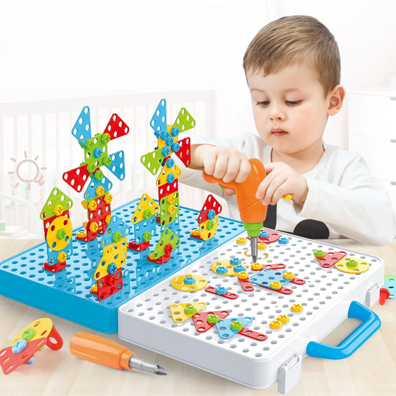 Kids Drill Screw Nut Puzzles Toys Pretend Play Tool Drill Disassembly Assembly Children Drill 3D Puzzle