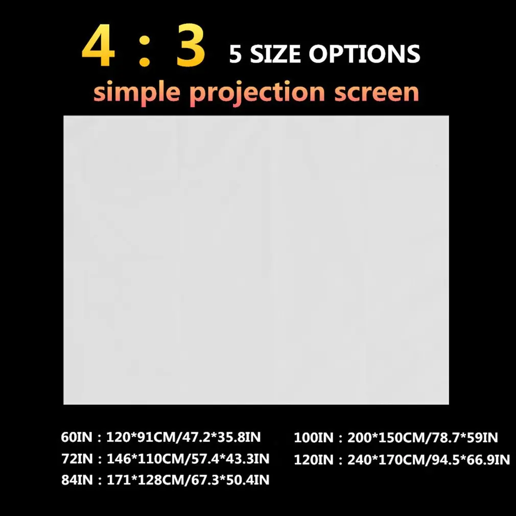 4:3 складной домашний проекционный экран мягкая полиэфирная пленка для кинотеатра открытый фильм видео экран 60/72/84/100/120 дюймов для проектора