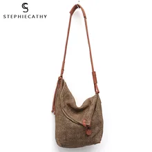 SC дизайнерская Повседневная льняная женская сумка через плечо из натуральной кожи, Женская винтажная большая сумка, женская мягкая сумка-мессенджер с клапаном