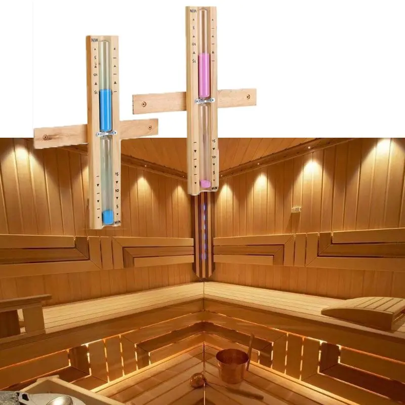 Wooden Sauna Hourglass Wall Mounted Rotating 15mins Sandglass Clock Timer sand timer