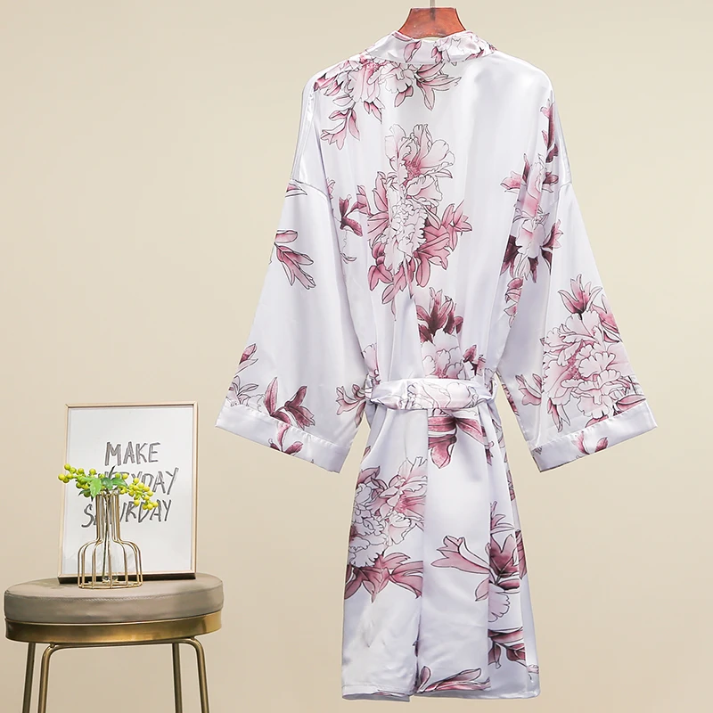 Owiter с цветочным принтом обувь из сатина для невесты Robe Свадебные вечерние подарок халаты Шелковый халат одежда подружек невесты для девочек в цветочек Халат короткий халат