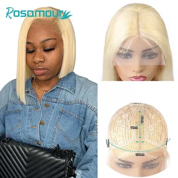 

Rosamour 613 Bob Wig Short T Part Wig Lace Front Human Hair Wigs For Women 13X4X1 Middle Part Lace Wig Blonde Blunt Cut Bob Wig