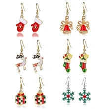 Перчатки со снежинками Санта Клауса рождественские серьги Снеговик Олень леггинсы с изображением елок ушные ювелирные украшения милые рождественские подарки