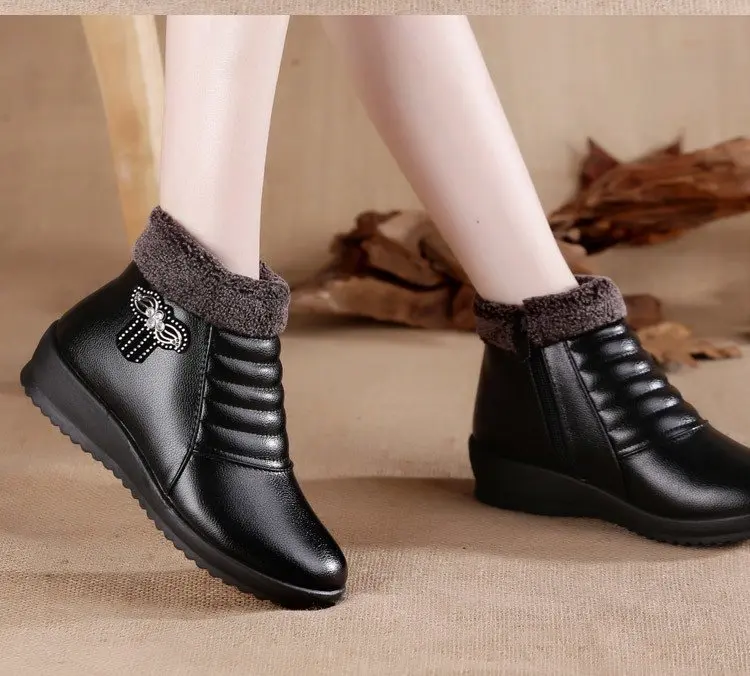 new Winter Women Casual flats warm snow boots shoes women PU leather Round Toe Slip on ankle Martin boots mujer zapatos G804