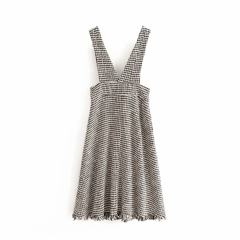 Za women's new fall V-neck wide shoulder belt sleeveless button burr MIDI A-shaped vest dress 08816140093