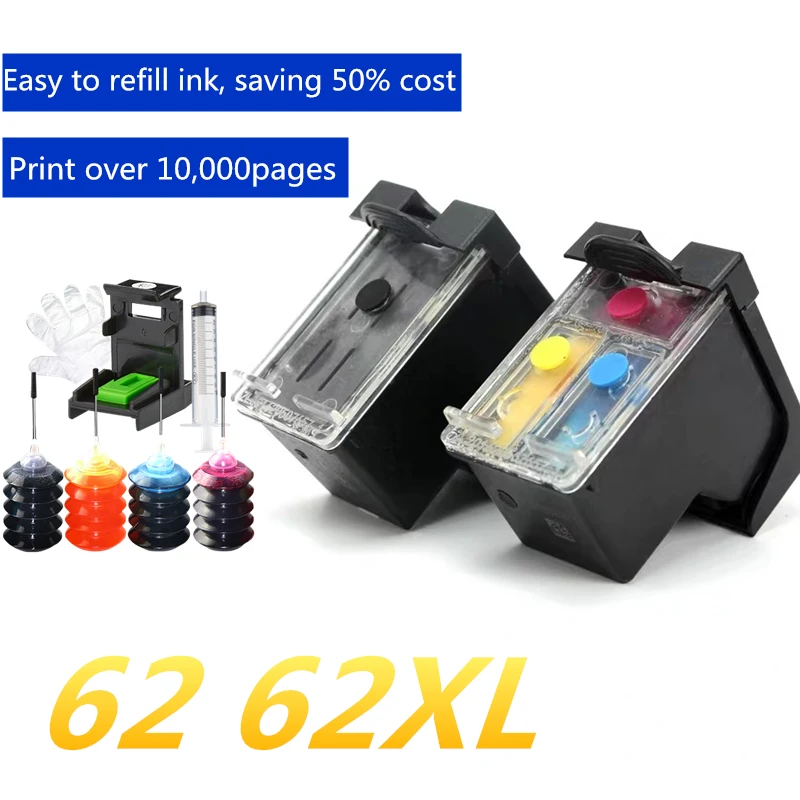 62 62xl многоразовый картридж совместимый HP Envy 5640 5660 7640 5540 5544 5545 5546 Officejet 5548 5740 5741 5742