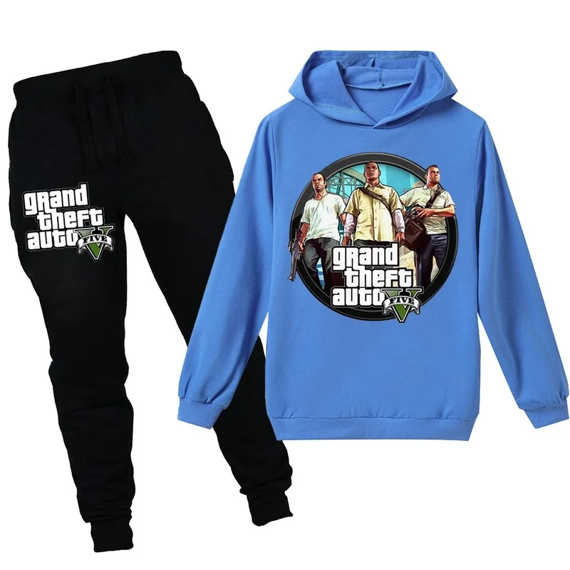 Grand Theft Auto V GTA 5 Kids 2pcs Sets Long Sleeve Pullover Sweatshirt Pants Clothing 12 14 Years kids clothing set,kids sweatshirt set
