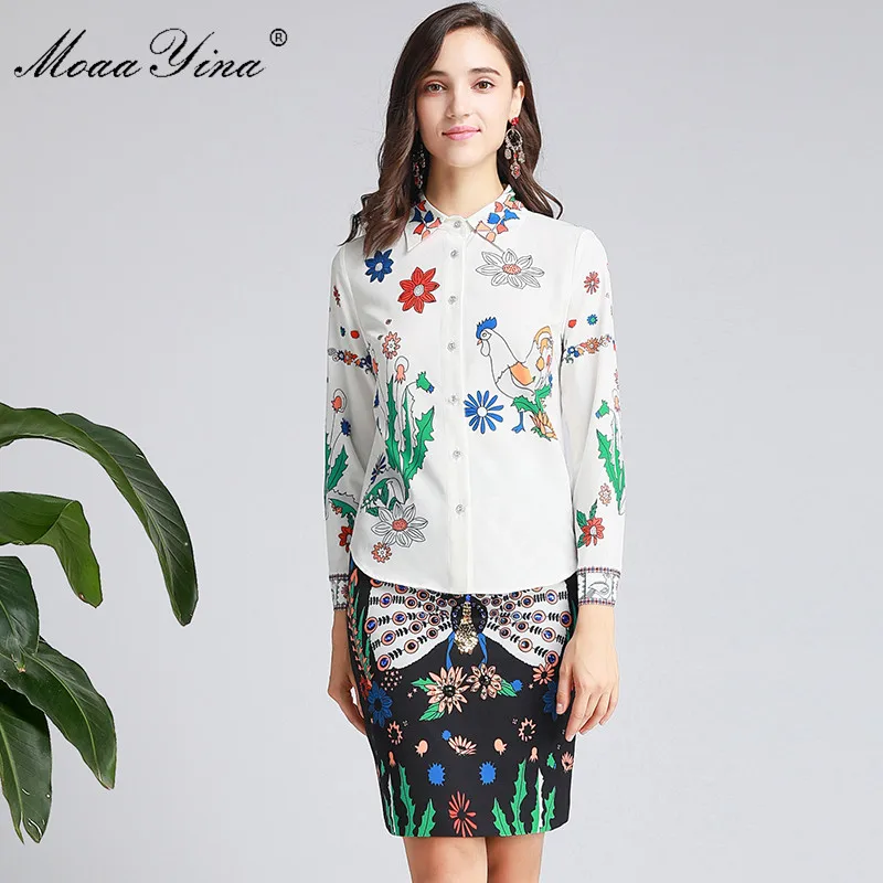 MoaaYina Fashion Designer Pak Lente Herfst Vrouwen Lange mouwen Print Shirt Tops + Diamant Pailletten Korte rok Elegante Twee- delige set MoaaYina Fashion Designer Pak Lente Herfst Vrouwen Lange mouwen Print Shirt Tops + Diamant Pailletten Korte rok Elegante Twee- delige set