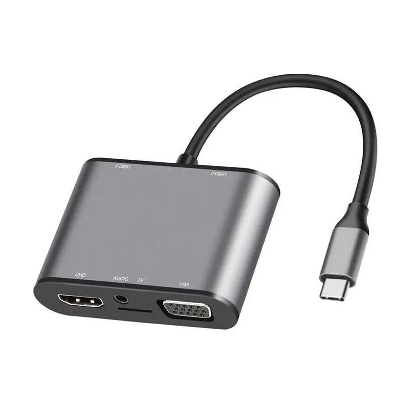 Usb C концентратор к Hdmi Vga адаптер-8 в 1 Usb C док-станция с 4K Hdmi, Vga, Usb 3,0, 2 Usb 2,0, Micro-Sd, 3,5 мм аудио куртка