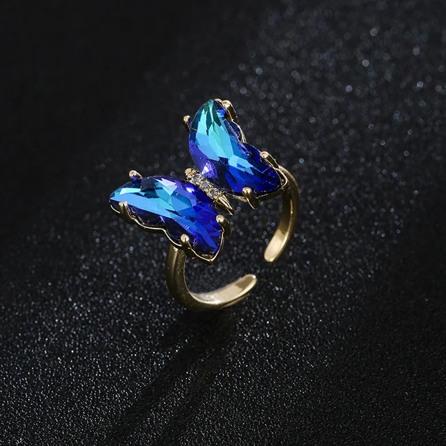 AMC Cute Butterfly Open Rings For Women Colorful Butterfly Adjustable Boho Animal Cuff Ring Jewelry Gifts For Women Kids Girls blue MULTI-ring