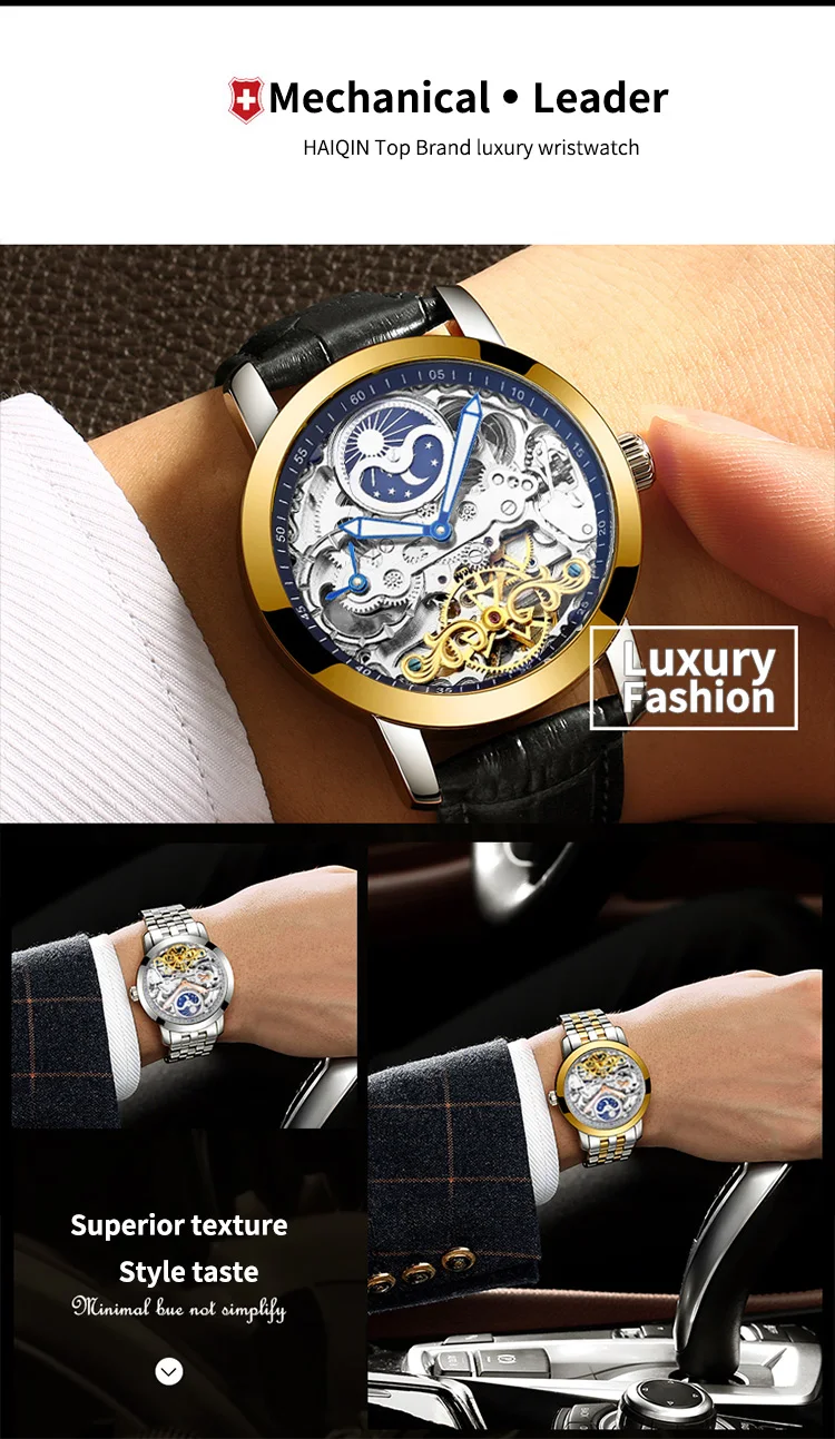 Reloj Hombre, новинка, HAIQIN, мужские механические часы, Роскошные, автоматические, для мужчин, скелет, Tourbillon, спортивные, водонепроницаемые часы для мужчин